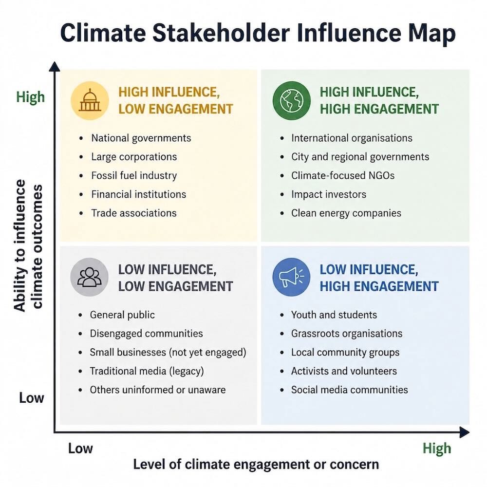 Climate stakeholder influence map infographic