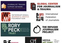 Organisations offering trauma support for journalists Graphic showing logos of organisations offering trauma support for journalists - by MHM