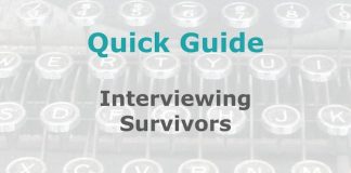 Quick Guide: Interviewing trauma sufferers A Media Helping Media Quick Guide graphic - this one for a piece on interviewing survivors