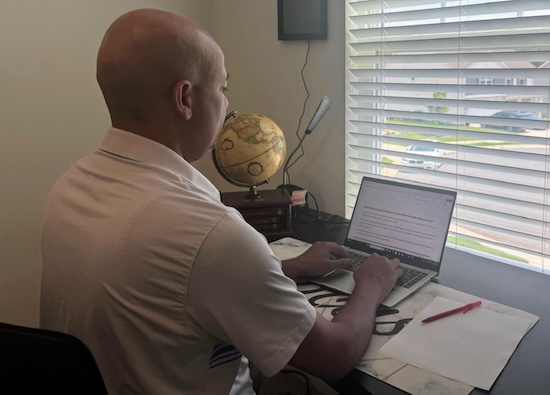 The author writing an article