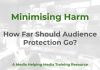 Publishing disturbing material Minimising Harm - a MHM training article graphic